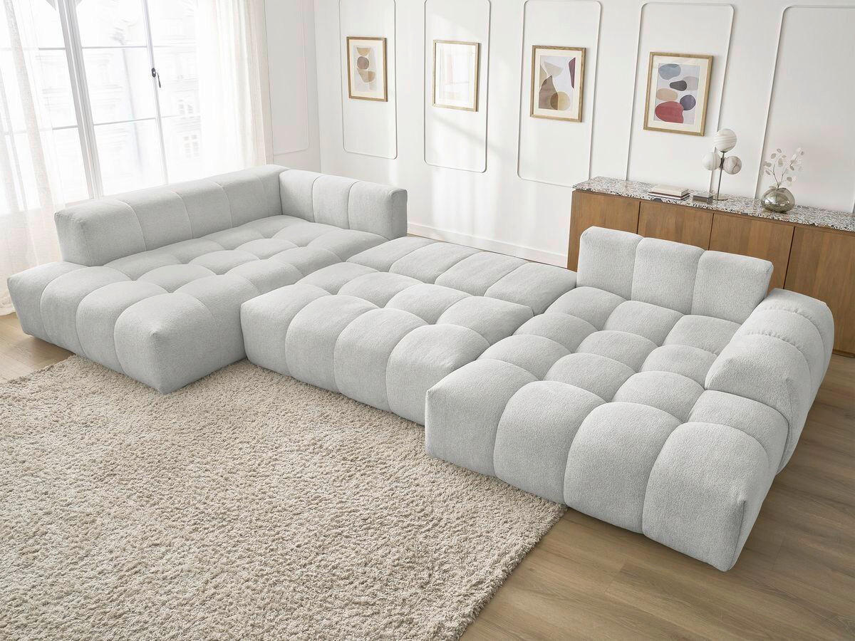 ECKSCHLAFSOFA EVEREST  mit Rücken echt, Armteil links, Armteil rechts Flachgewebe Hellgrau  - Hellgrau/Schwarz, MODERN, Kunststoff/Textil (212/423/198cm)