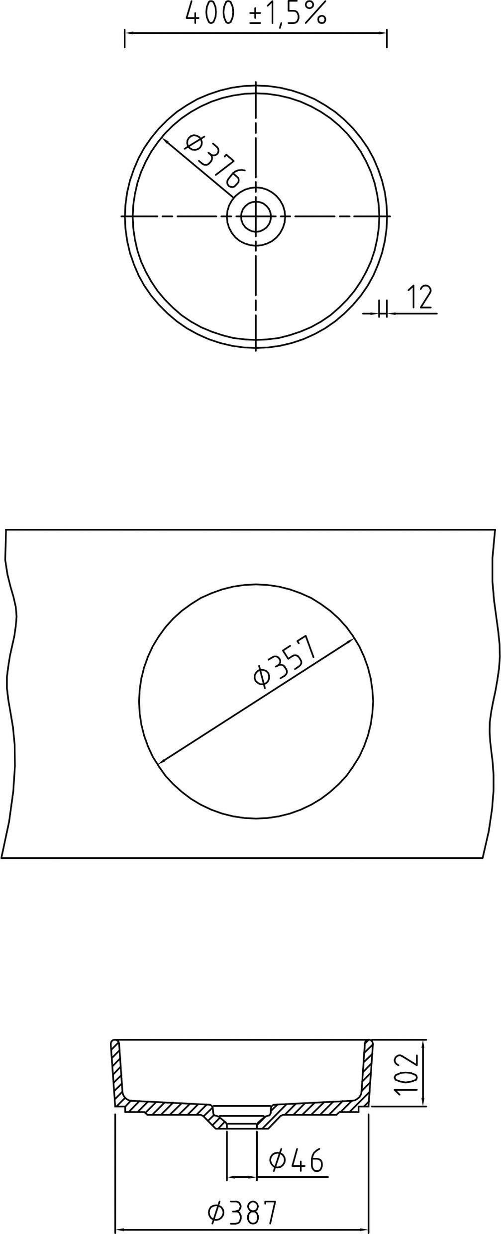 Thumbnail - Systemceram Waschbecken Patera, Schwarz, Keramik, 40x10.2x40 cm, Made in Germany, DIN EN ISO 50001, Ab- und Überlaufgarn...
