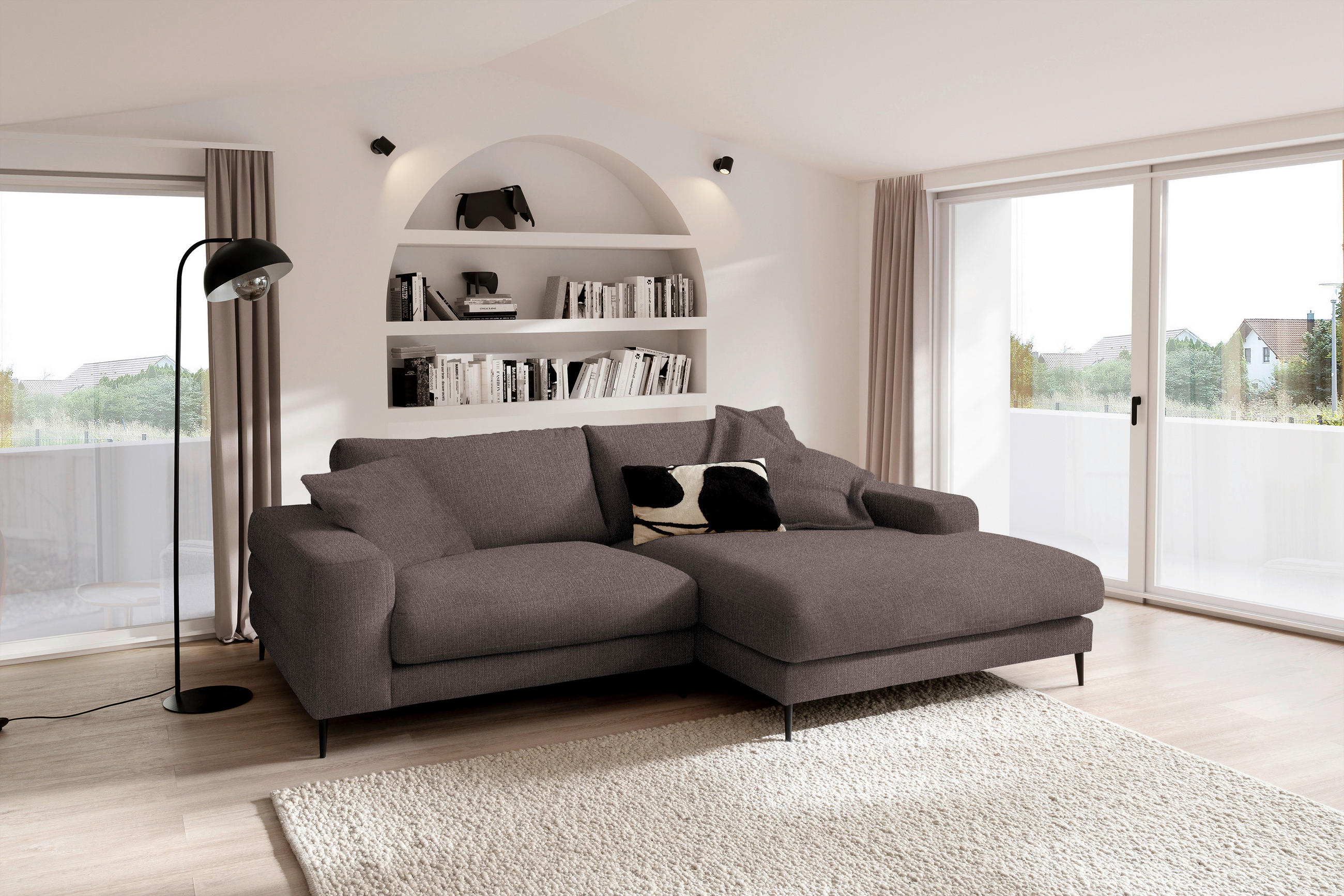 ECKSOFA in Flachgewebe Hellbraun  - Hellbraun/Schwarz, Design, Textil/Metall (253/177cm) - Dieter Knoll