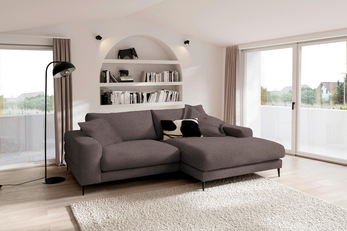 ECKSOFA in Flachgewebe Hellbraun  253/177 cm  - Hellbraun/Schwarz, Design, Textil/Metall (253/177cm) - Dieter Knoll