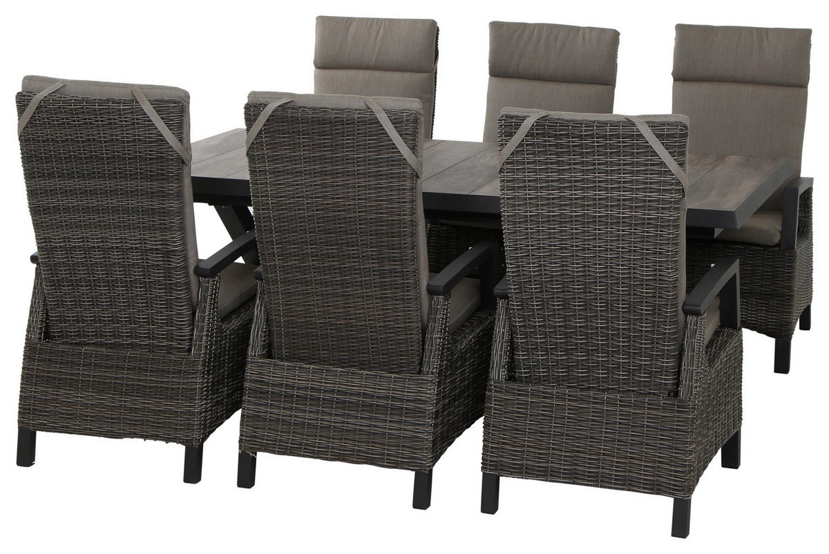 GARTENGARNITUR 7-teilig Aluminium  - Grau, Basics, Keramik/Kunststoff (100/109/200cm) - Siena Garden