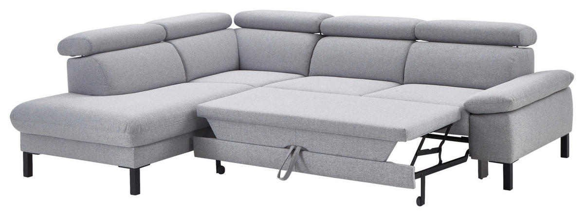 ECKSOFA in Flachgewebe Hellgrau  - Hellgrau/Schwarz, Design, Holzwerkstoff/Textil (217/272cm) - Pure Home Comfort