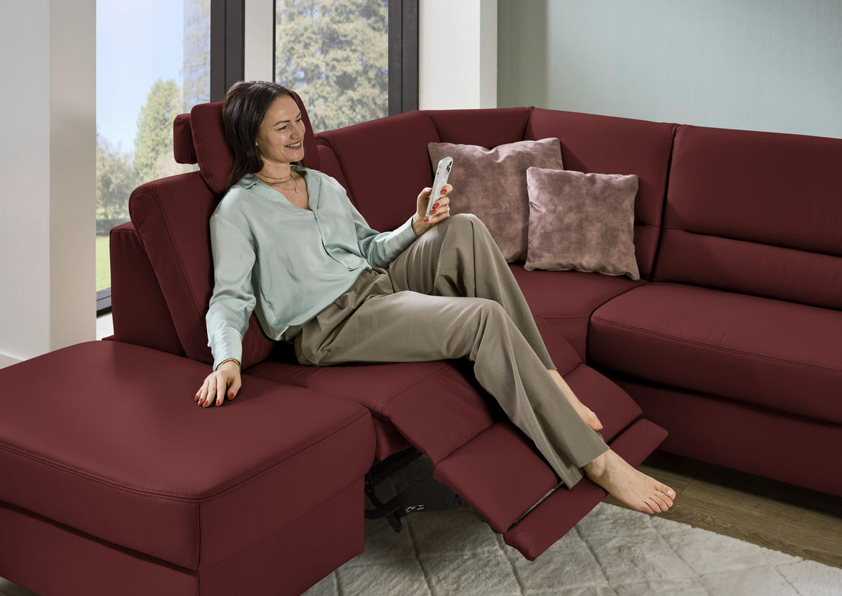 ECKSOFA  in Echtleder Brombeere  249/290 cm  - Brombeere/Schwarz, KONVENTIONELL, Leder/Metall (249/290cm) - Beldomo Premium