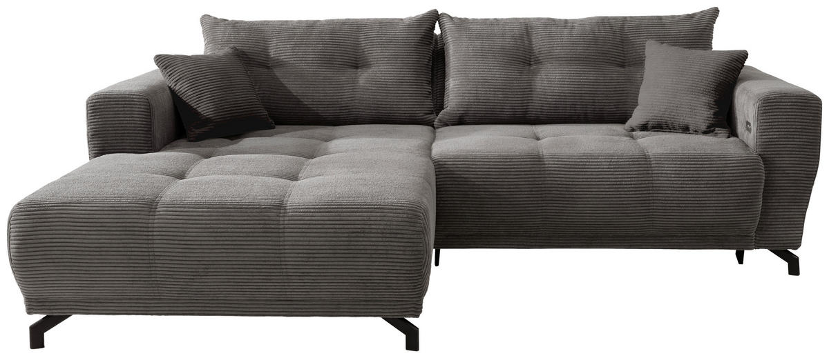 ECKSOFA Grau Cord  - Schwarz/Grau, MODERN, Holz/Textil (177/246cm) - MID.YOU