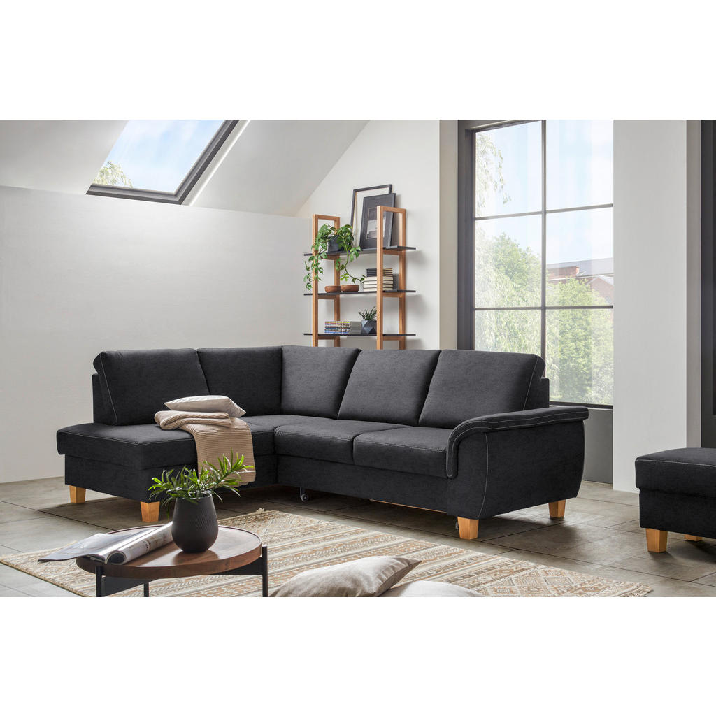 Thumbnail - Cantus Ecksofa, Dunkelgrau, Textil, Eiche, 4-Sitzer, Ottomane links, L-Form, 253x185 cm, Stoffauswahl, Liegefunktion, se...