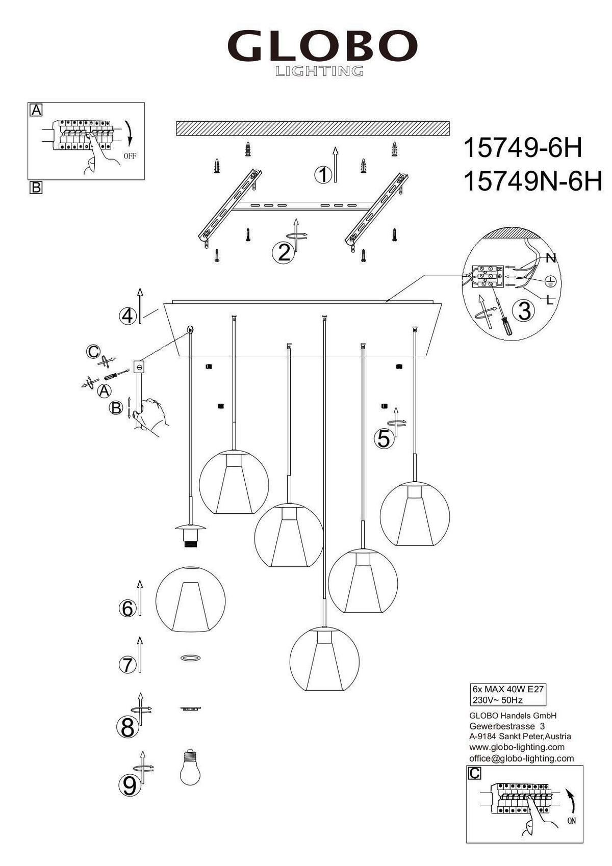 VISEČA SVETILKA  BARRY   90/38/120 cm         E27 - siva/črna, Basics, kovina/steklo (90/38/120cm) - Globo