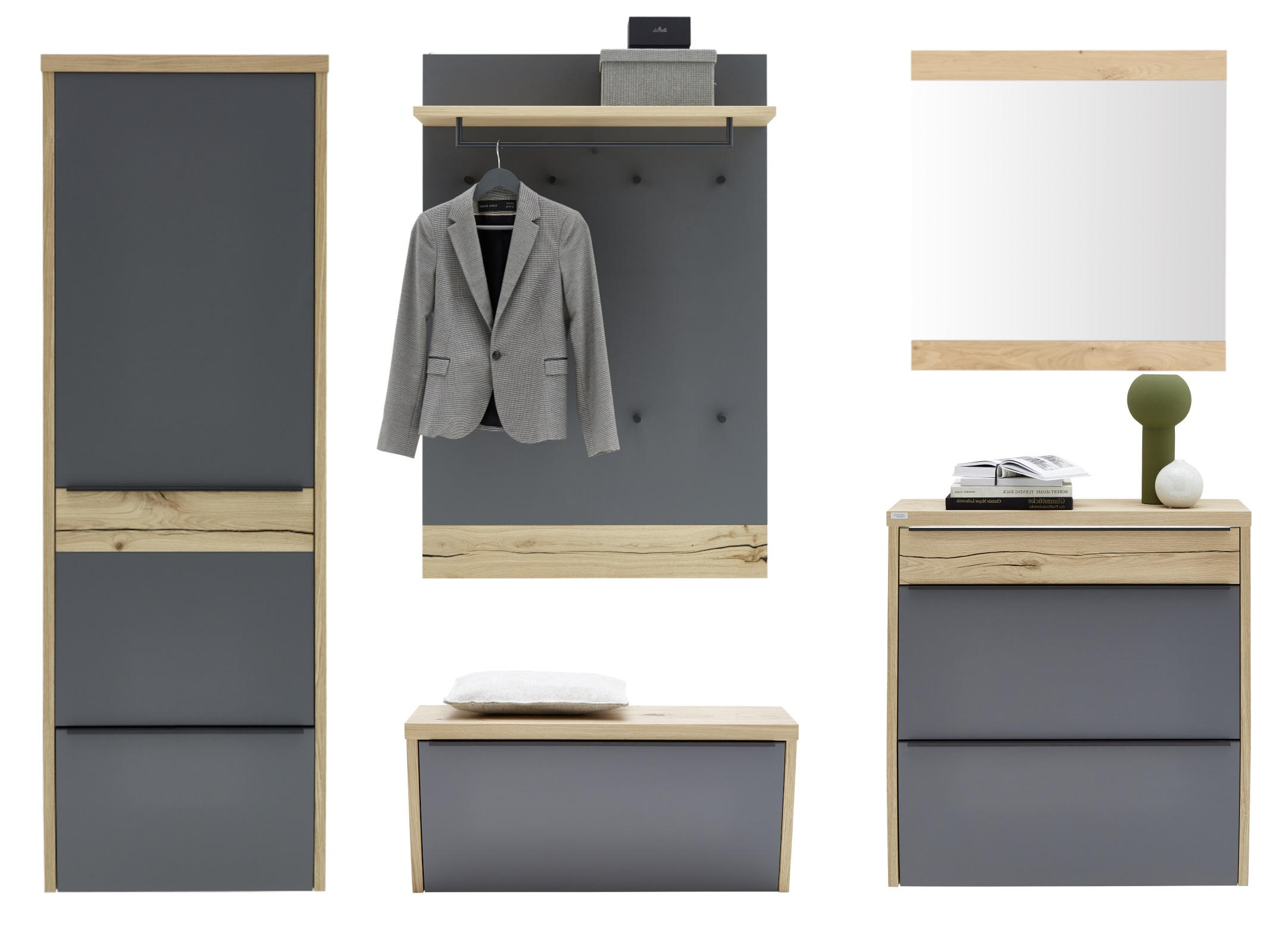 GARDEROBE Grau, Eichefarben - Eichefarben/Grau, Design, Holz (290/200/32cm) - Dieter Knoll