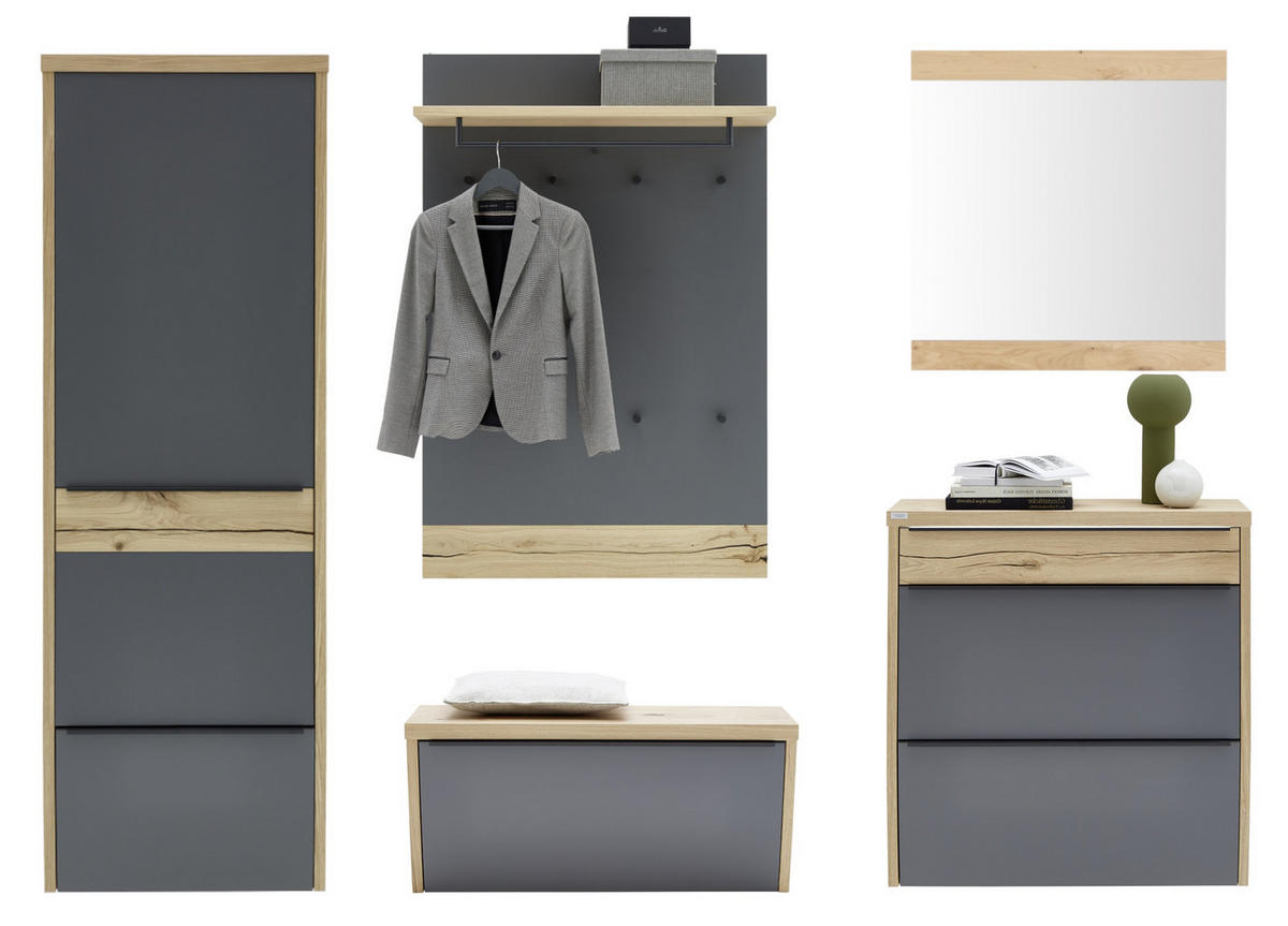 GARDEROBE 5-teilig  in 290/200/32 cm  - Eichefarben/Grau, Design, Holz/Holzwerkstoff (290/200/32cm) - Dieter Knoll
