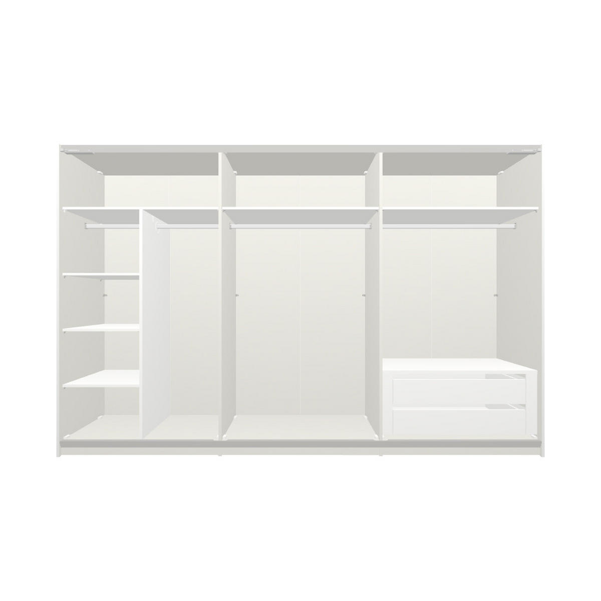 SCHWEBETÜRENSCHRANK  in Weiß  - Edelstahlfarben/Weiß, Design, Glas/Holzwerkstoff (303/195/65cm) - Boxxx