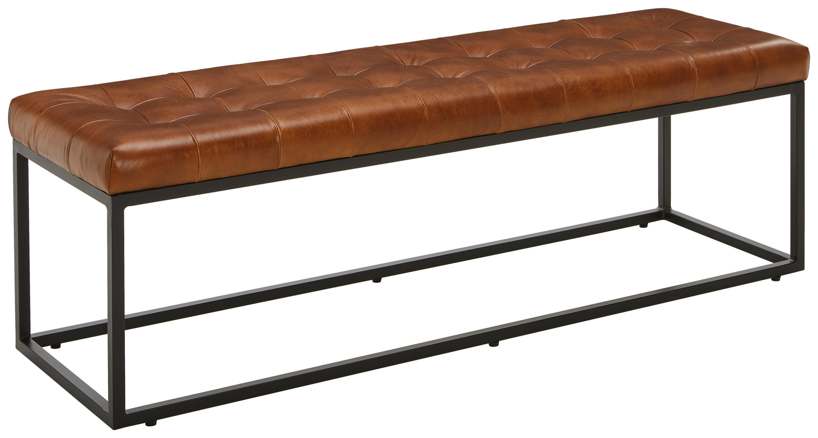 SITZBANK 140/44/44 cm Echtleder Schwarz, Cognac  - Cognac/Schwarz, LIFESTYLE, Leder/Metall (140/44/44cm) - Landscape