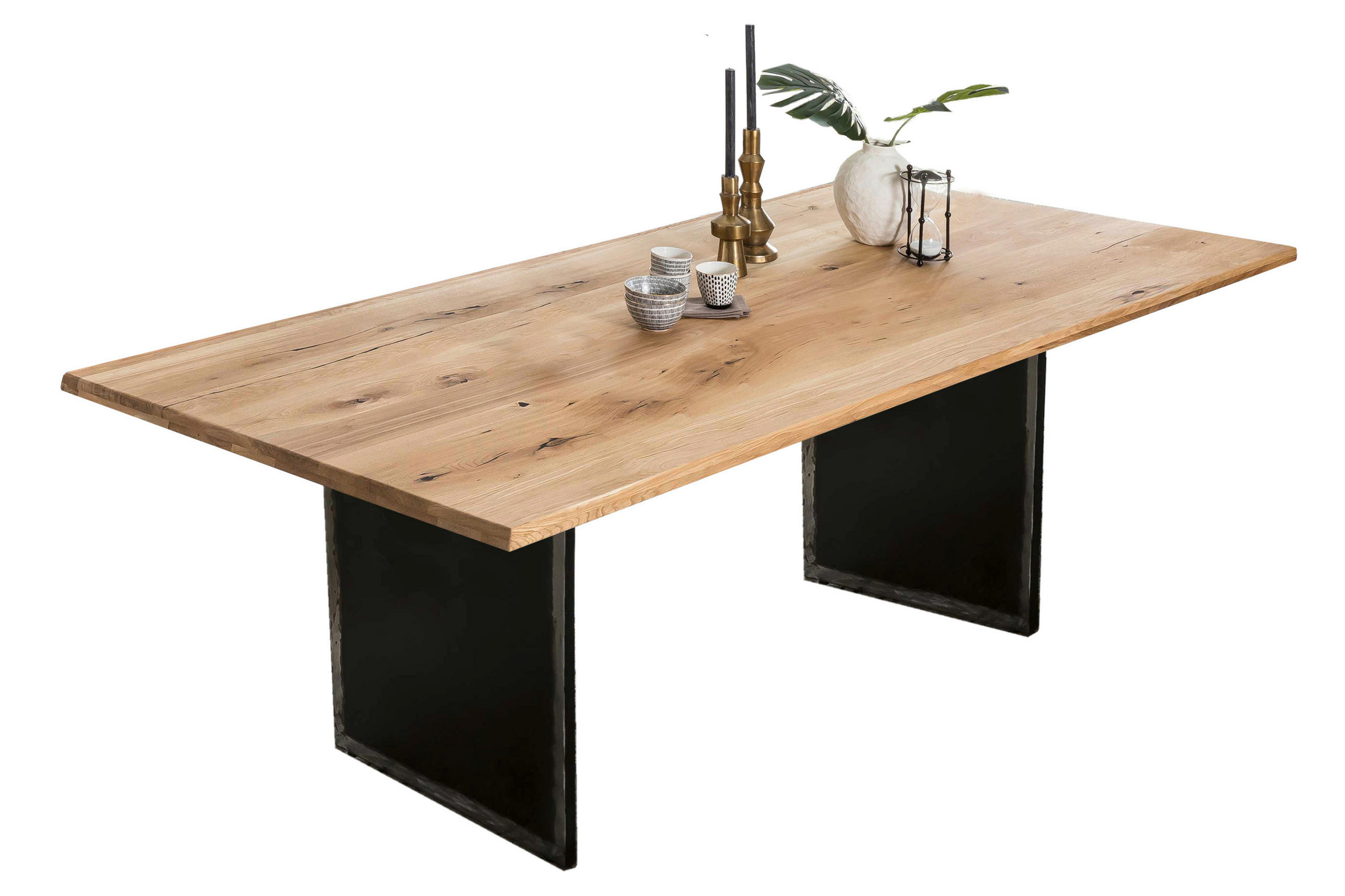 ESSTISCH 200/100/76 cm Echtholz  Holz, Metall rechteckig Naturfarben, Schwarz  - Schwarz/Naturfarben, MODERN, Holz/Metall (200/100/76cm) - MID.YOU