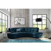ECKSOFA Ottomane rechts, Rundform  BRETANIA Dunkelblau Samt  - Schwarz/Dunkelblau, Design, Kunststoff/Textil (300/113cm) - Livetastic