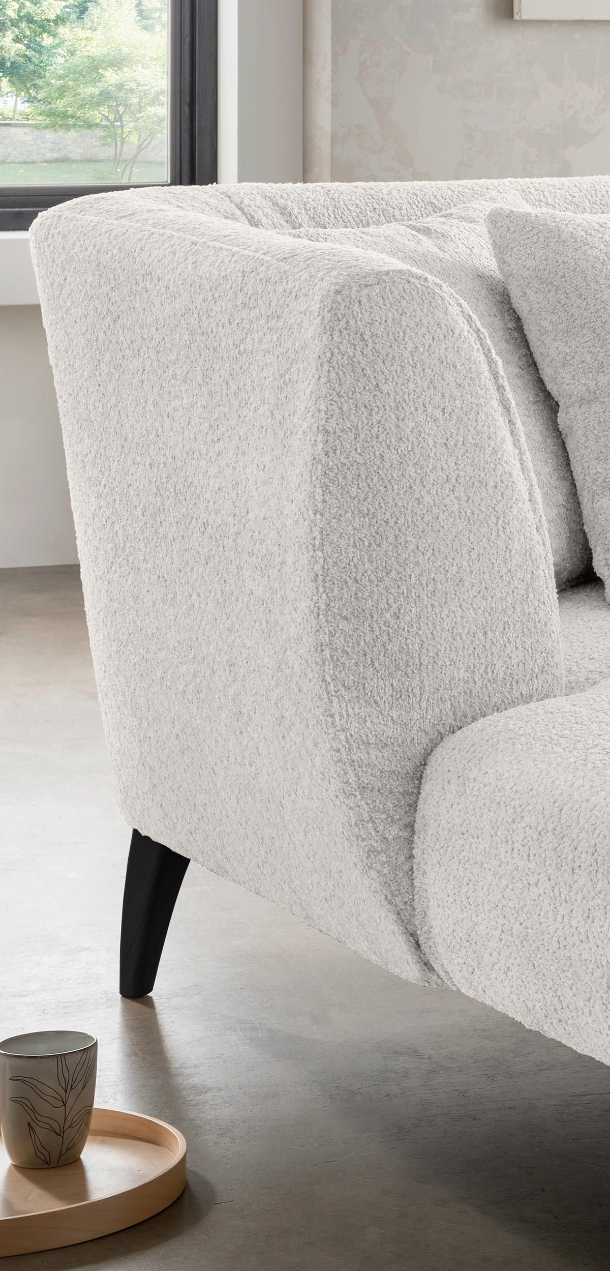 XXL-SESSEL in Bouclé Weiss  - Weiss/Schwarz, Modern, Holz/Textil (108/84/155cm) - MID.YOU