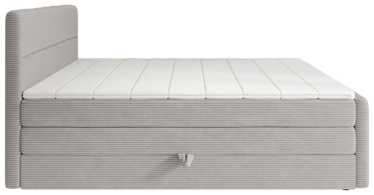 BOXSPRINGBETT 180/200 cm,  in Silberfarben, gepolstertes Kopfteil, Bettkasten, Topper, Matratzen, H3 + H4 = fest + sehr fest  - Silberfarben/Schwarz, KONVENTIONELL, Kunststoff/Textil (180/200cm) - Chameo
