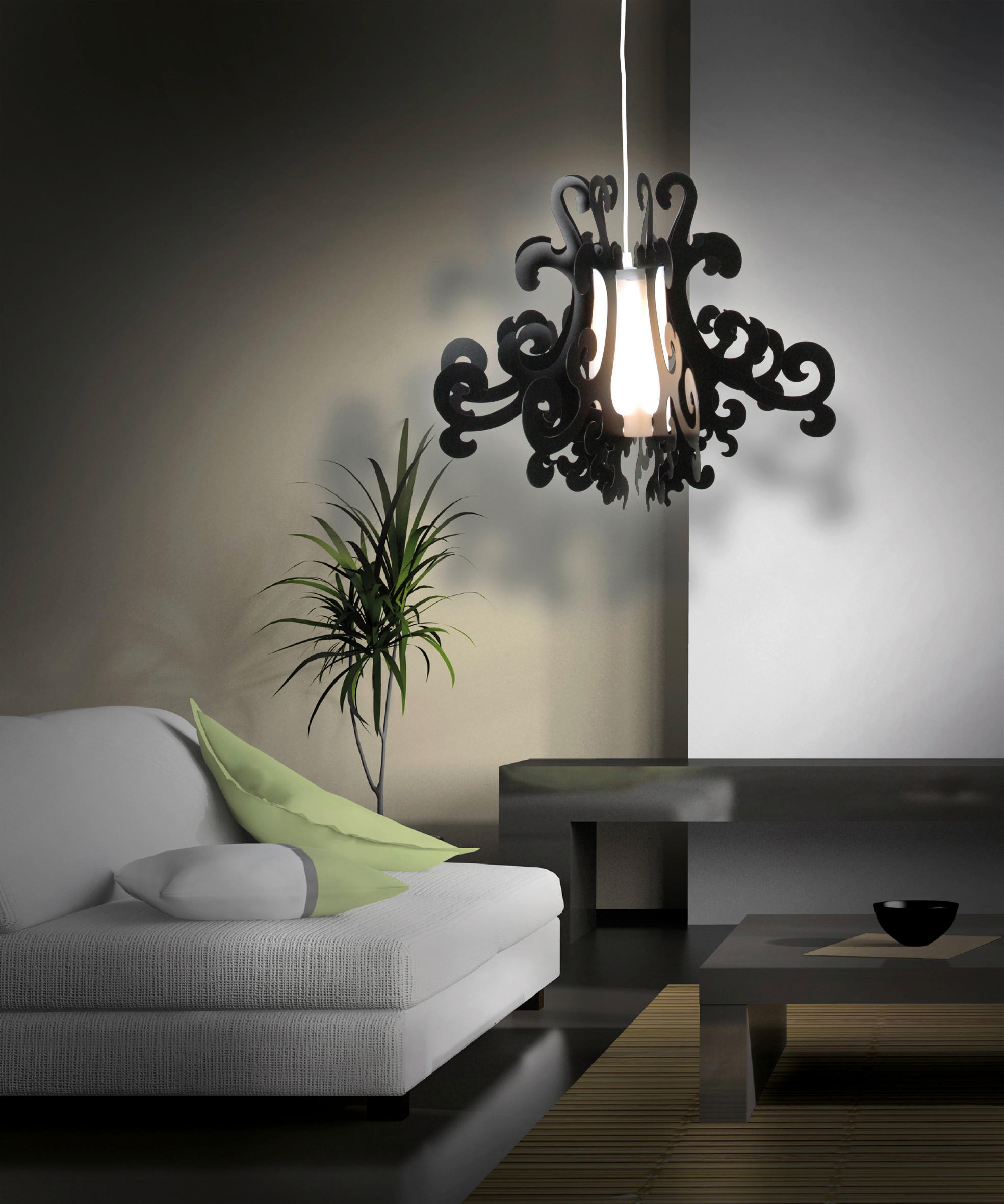 KRONLEUCHTER 55/45 cm   - Schwarz, Trend, Kunststoff (55/45cm) - Näve