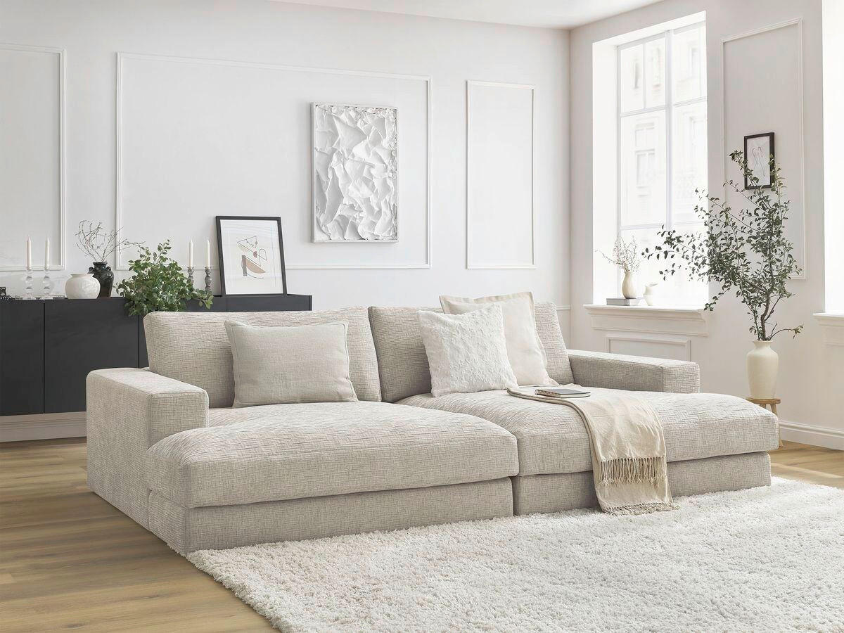 BIGSOFA LEONARD Struktur Beige  - Beige/Schwarz, MODERN, Kunststoff/Textil (274/77/159cm)