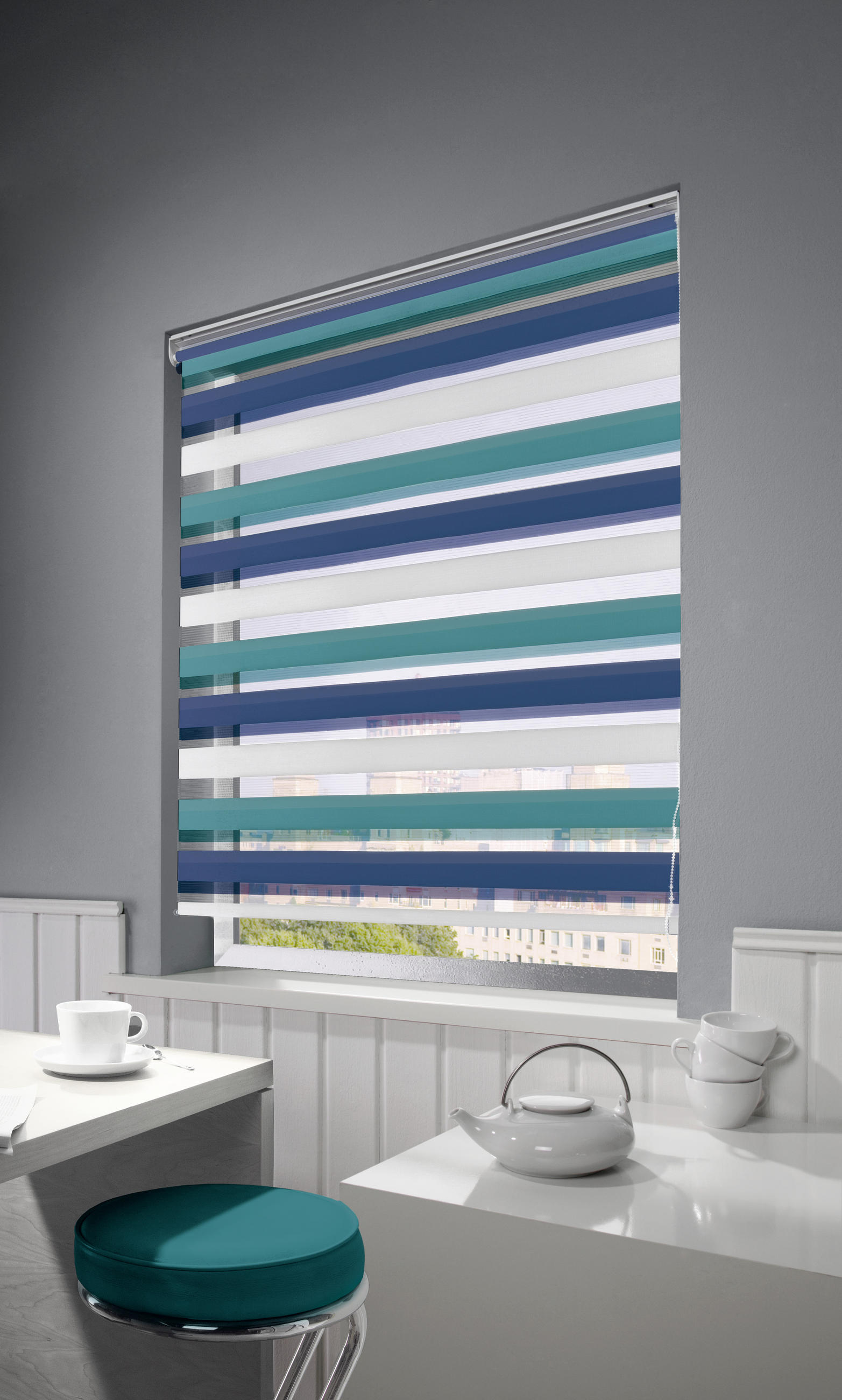 DOPPELROLLO    80/210 cm   - Blau/Weiß, Basics, Textil (80/210cm)