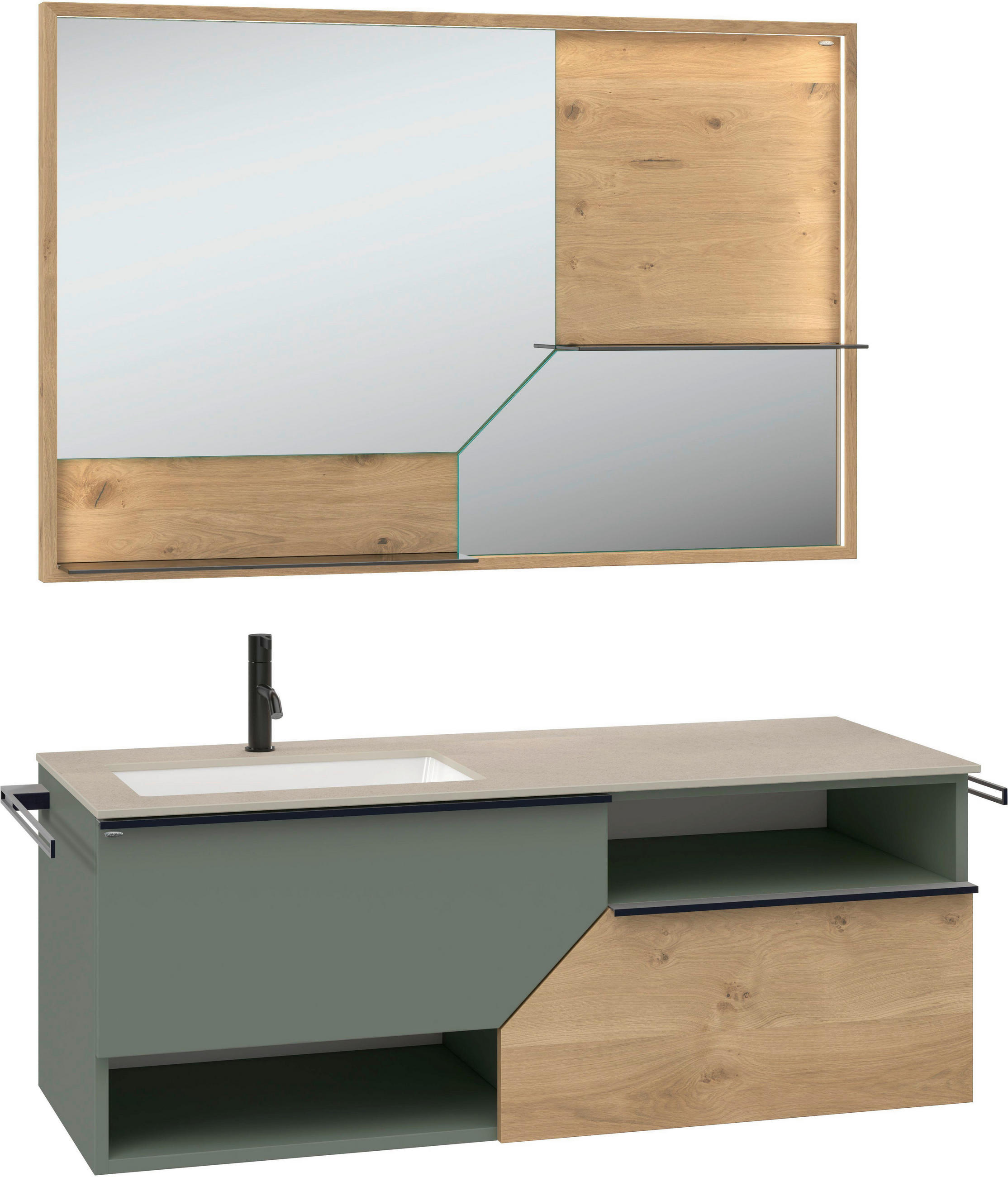 BADEZIMMER 3-teilig  in 128,4 cm  - Sandfarben/Eichefarben, LIFESTYLE, Holz/Keramik (128,4cm) - Voglauer