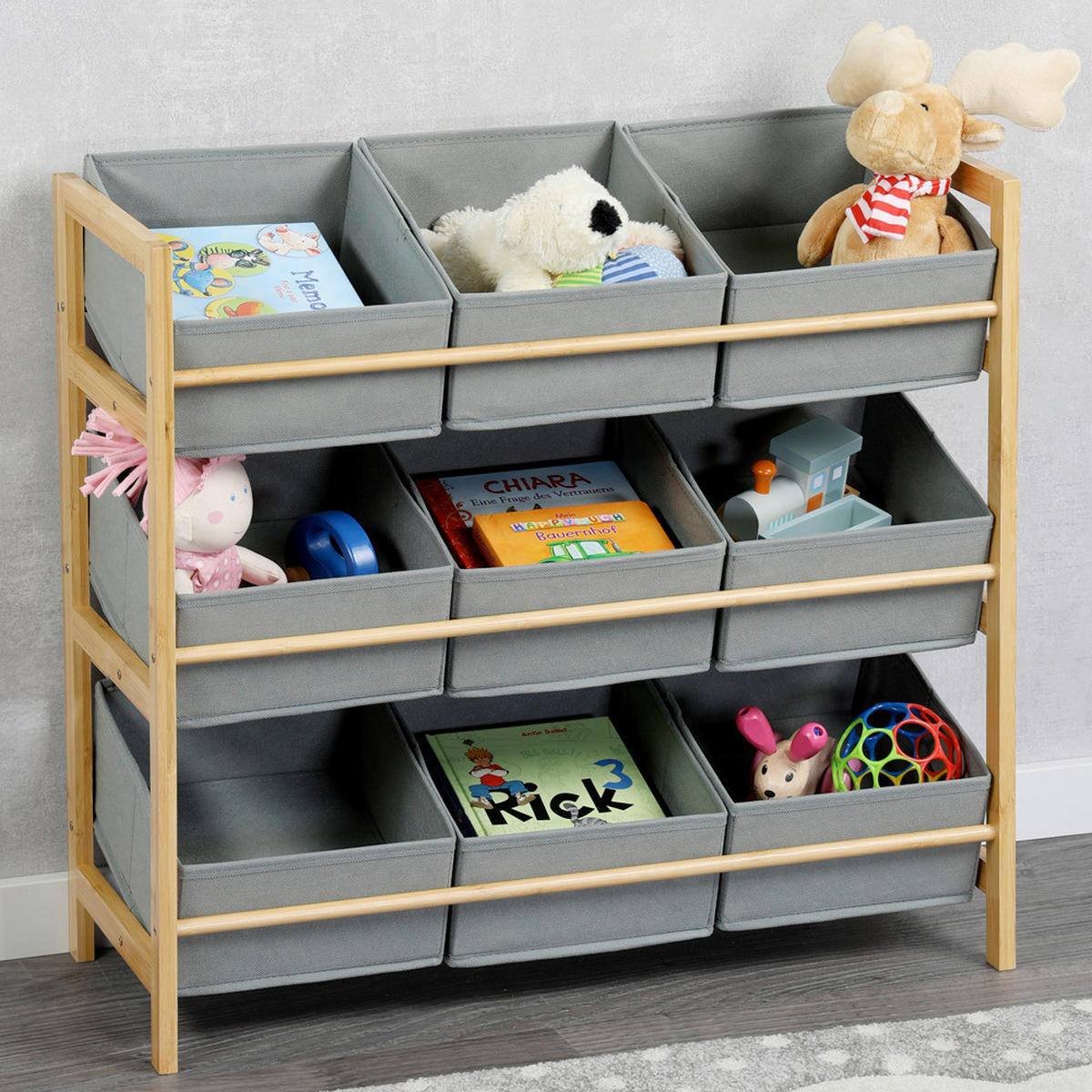 REGAL Bambus Grau, Naturfarben  - Naturfarben/Grau, Basics, Holz/Textil (65/60/30cm) - Kesper
