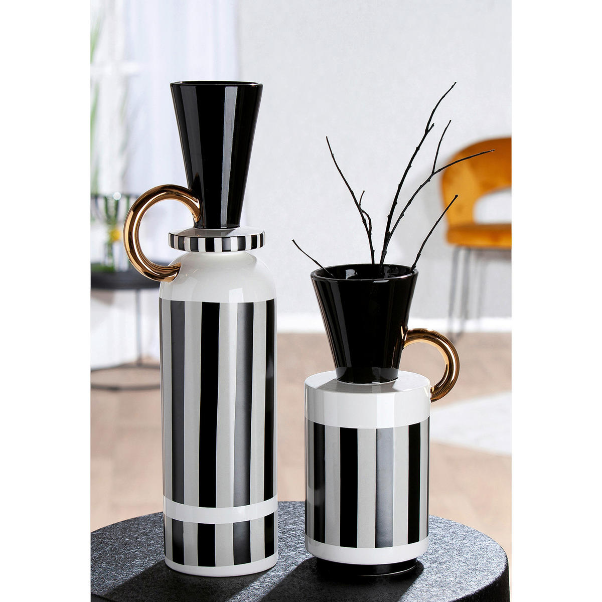 BODENVASE POMPOSO  - Schwarz/Bronzefarben, Basics, Keramik (11/48cm)