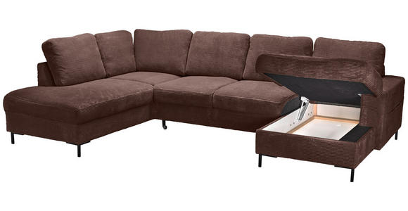 WOHNLANDSCHAFT Dunkelbraun Cord  - Dunkelbraun/Schwarz, KONVENTIONELL, Textil/Metall (197/303/148cm) - Carryhome