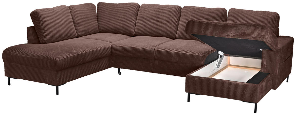 WOHNLANDSCHAFT Dunkelbraun Cord  - Dunkelbraun/Schwarz, KONVENTIONELL, Textil/Metall (197/303/148cm) - Carryhome