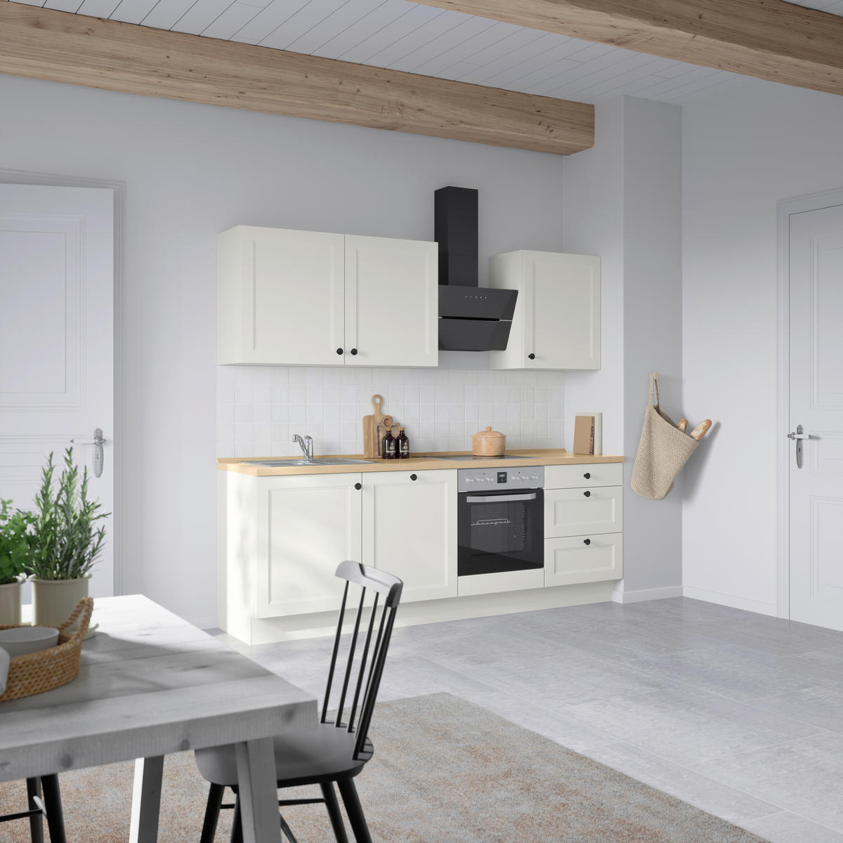 KÜCHENBLOCK 240 cm   in Weiß, Eichefarben  - Eichefarben/Schwarz, MODERN, Holzwerkstoff/Metall (240cm) - Nobilia