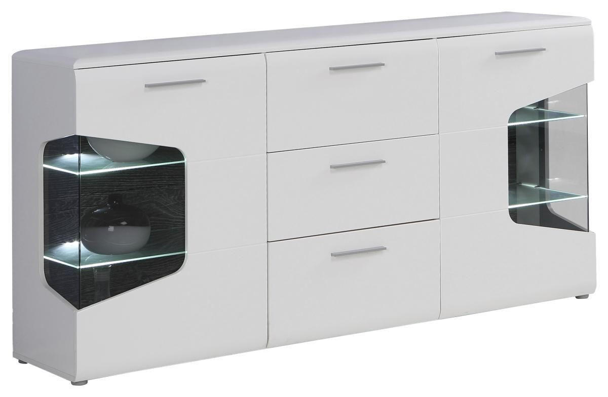 SIDEBOARD  in 180/89/41 cm  - Eichefarben/Weiß Hochglanz, Design, Glas/Holzwerkstoff (180/89/41cm) - Hom`in