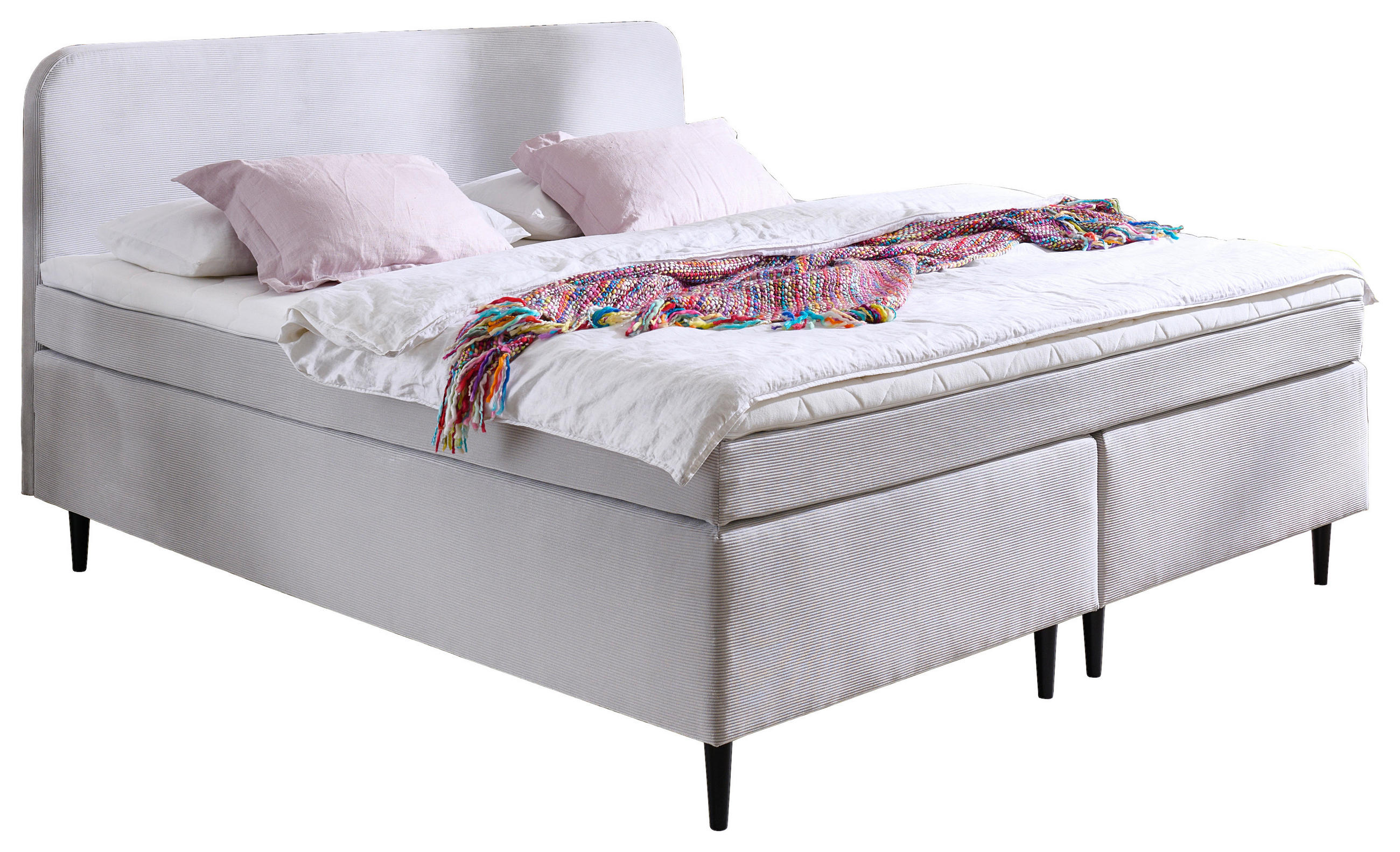 BOXSPRINGBETT 140/200 cm,  in Hellgrau, Matratze, Topper, H3 = fest  - Hellgrau/Schwarz, KONVENTIONELL, Holz/Textil (140/200cm) - Boxxx