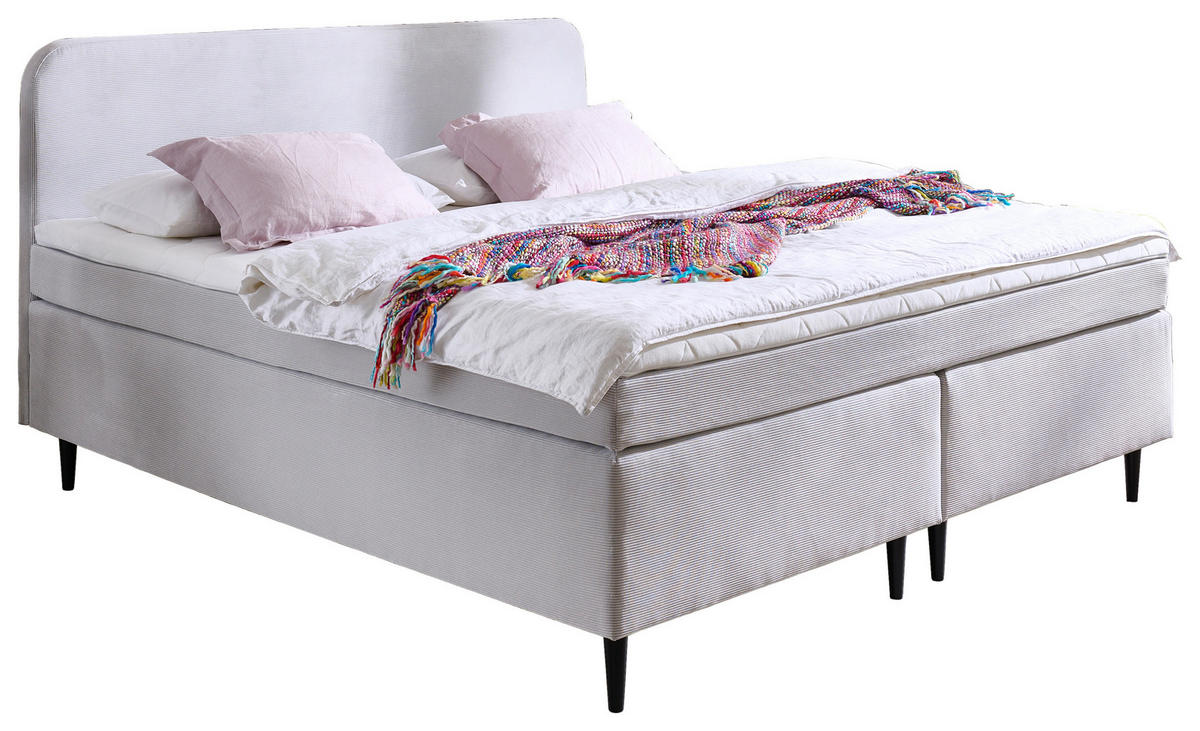 BOXSPRINGBETT 140/200 cm,  in Hellgrau, Matratze, Topper, H3 = fest  - Hellgrau/Schwarz, KONVENTIONELL, Holz/Textil (140/200cm) - Boxxx