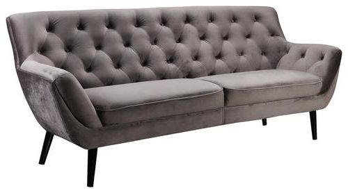 Chesterfield-Sofa in Holz, Textil Grau, Schwarz