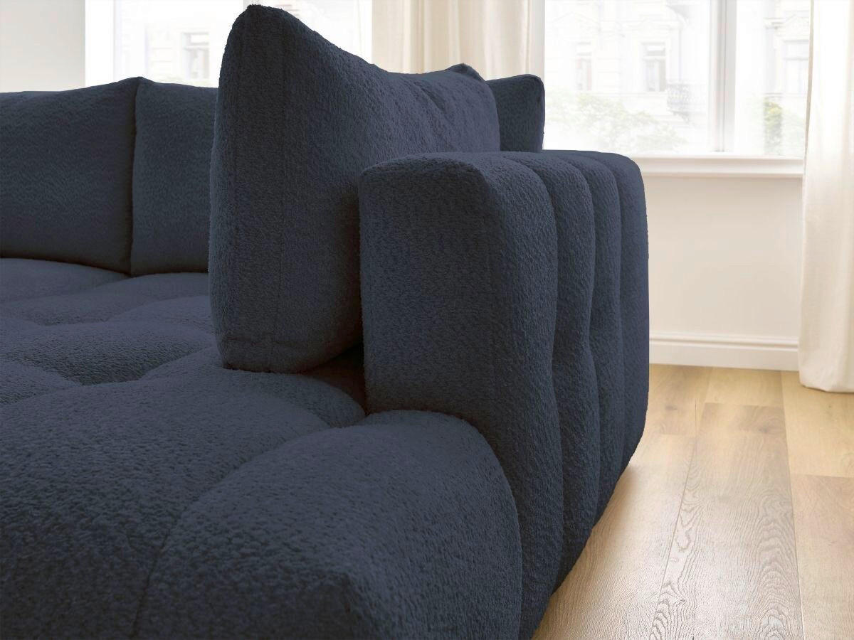 ECKSCHLAFSOFA FUJI Bouclé Dunkelblau  inkl.  - Schwarz/Dunkelblau, MODERN, Kunststoff/Textil (282/204cm)