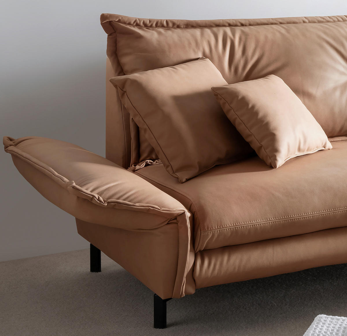 ECKSOFA in Lederlook Taupe  - Taupe/Schwarz, Modern, Textil/Metall (255/180cm) - Livetastic