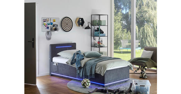 POLSTERBETT 90/200 cm,  in Graphitfarben, Beleuchtung,  - Schwarz/Graphitfarben, Design, Kunststoff/Textil (90/200cm) - Xora