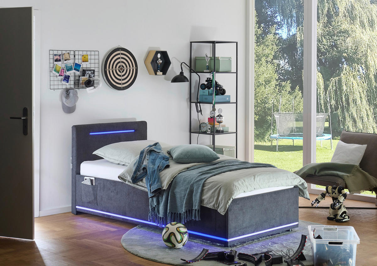 POLSTERBETT Beleuchtung 90/200 cm  in Graphitfarben  - Schwarz/Graphitfarben, Design, Kunststoff/Textil (90/200cm) - Xora