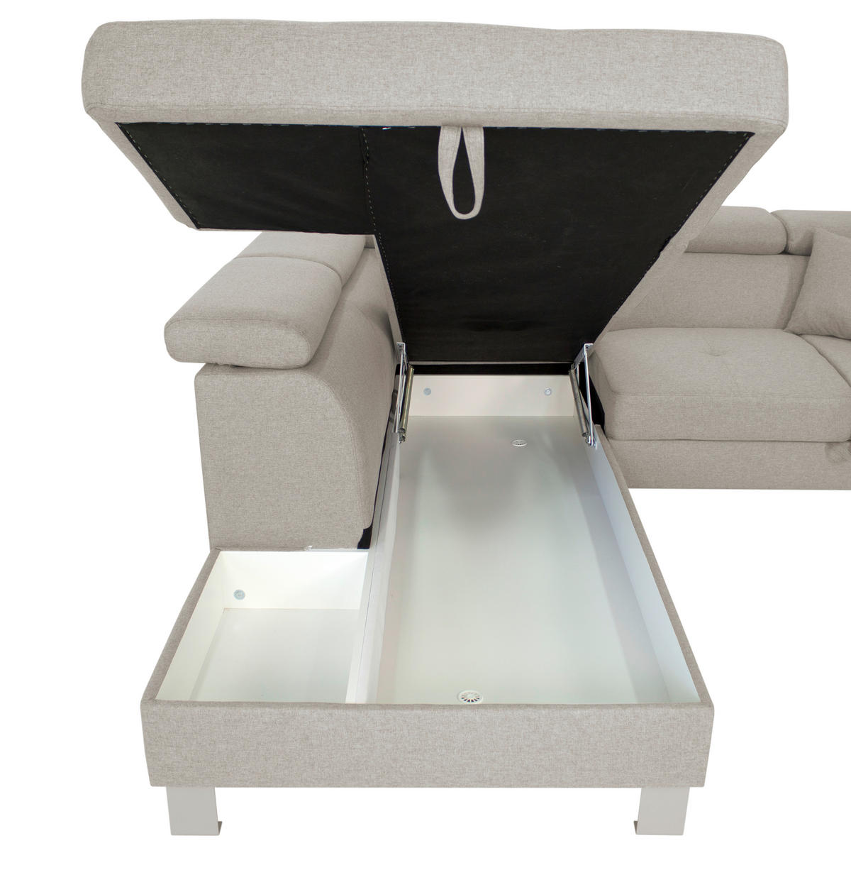 ECKSOFA inkl. Funktionen Ecru Webstoff  - Ecru/Silberfarben, Design, Textil/Metall (226/257cm) - Xora