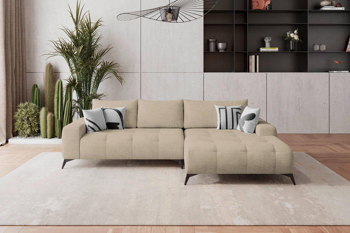 HÖRNSOFFA i flatväv beige  - beige/svart, Trend, metall/textil (290/175cm) - MID.YOU