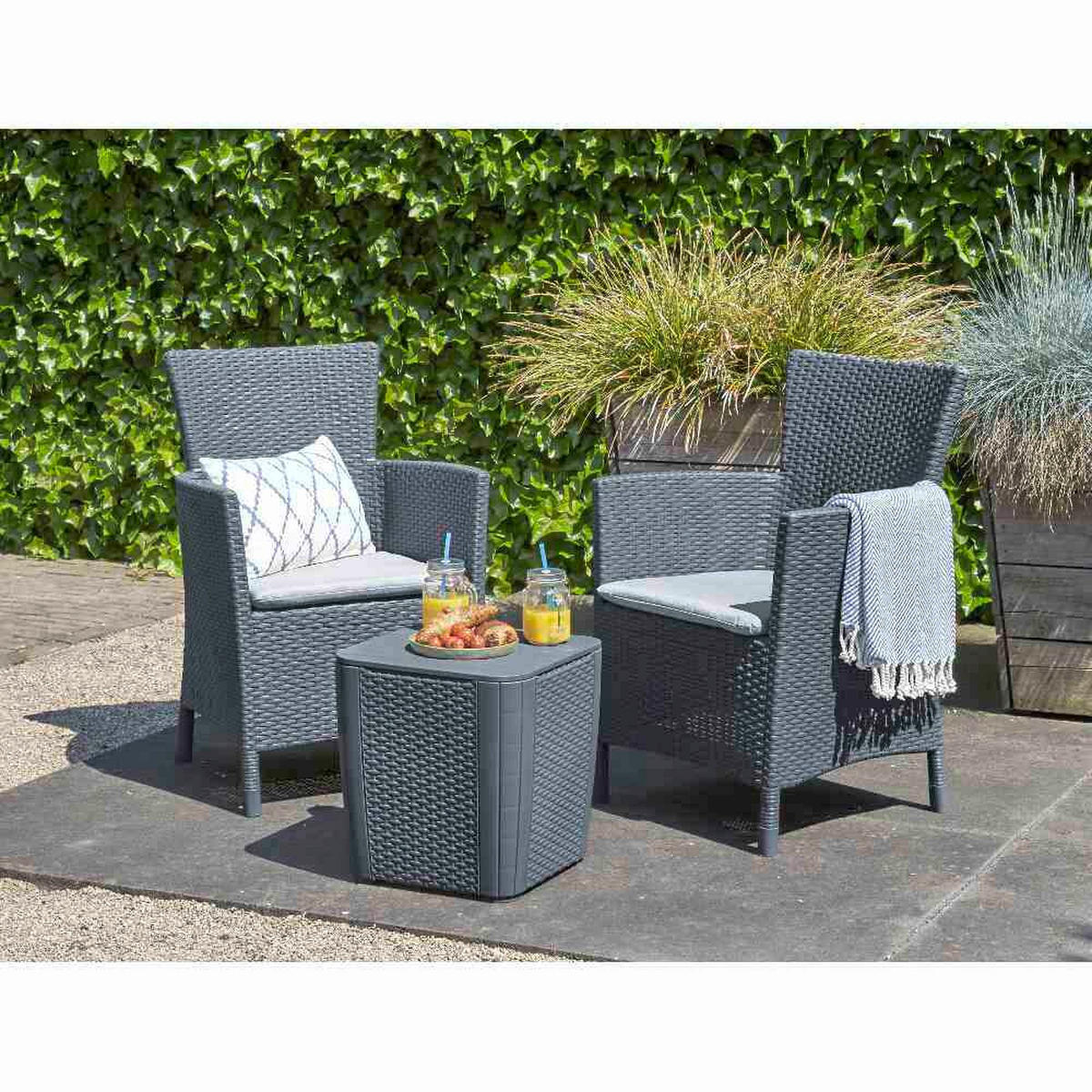 BALKONSET  3-teilig  - Graphitfarben/Grau, MODERN, Kunststoff (54/87/48cm) - Keter