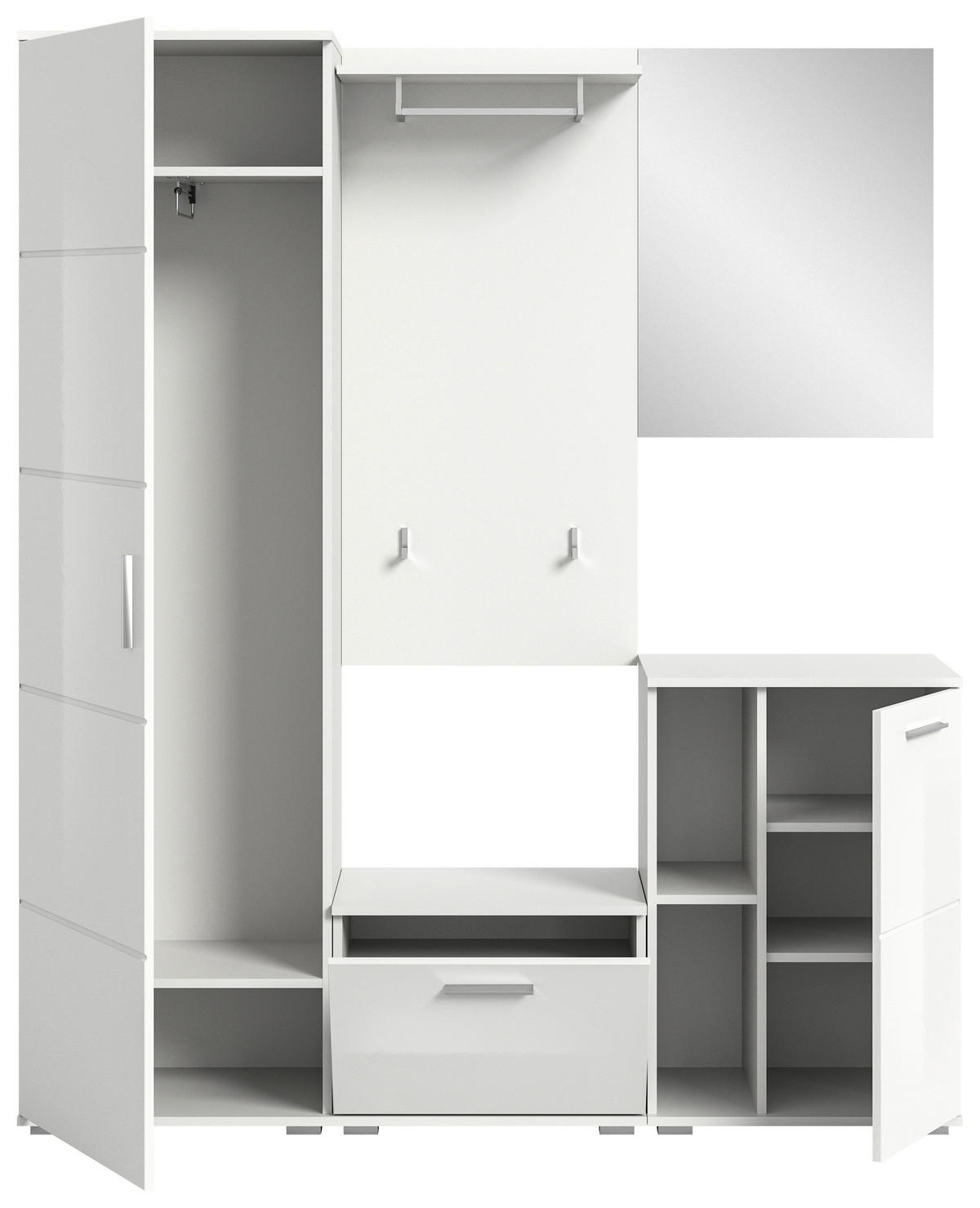 GARDEROBE 5-teilig  in 165/191/37 cm  - Weiß Hochglanz/Weiß, Design, Glas/Holzwerkstoff (165/191/37cm) - Xora