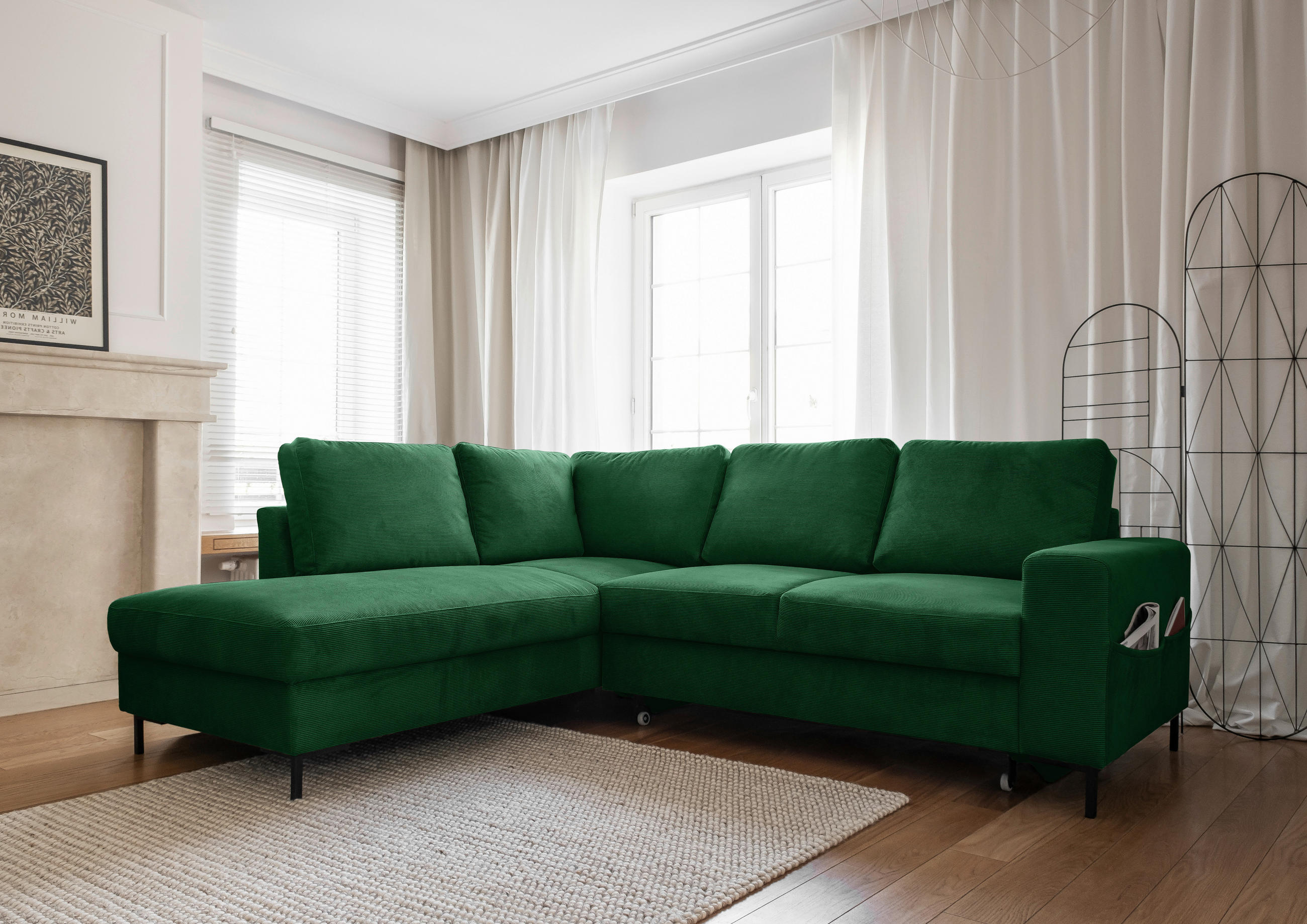 ECKSOFA Smaragdgrün Cord  - Smaragdgrün/Schwarz, Design, Textil/Metall (197/237cm) - MID.YOU