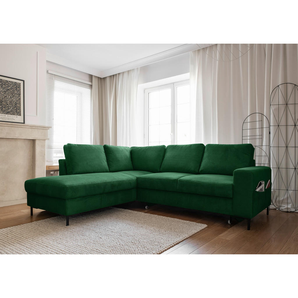 Thumbnail - Mid.you Ecksofa, Smaragdgrün, Textil, 6-Sitzer, Ottomane links, L-Form, 237x197 cm, Made in EU, Liegefunktion, Rücken ec...