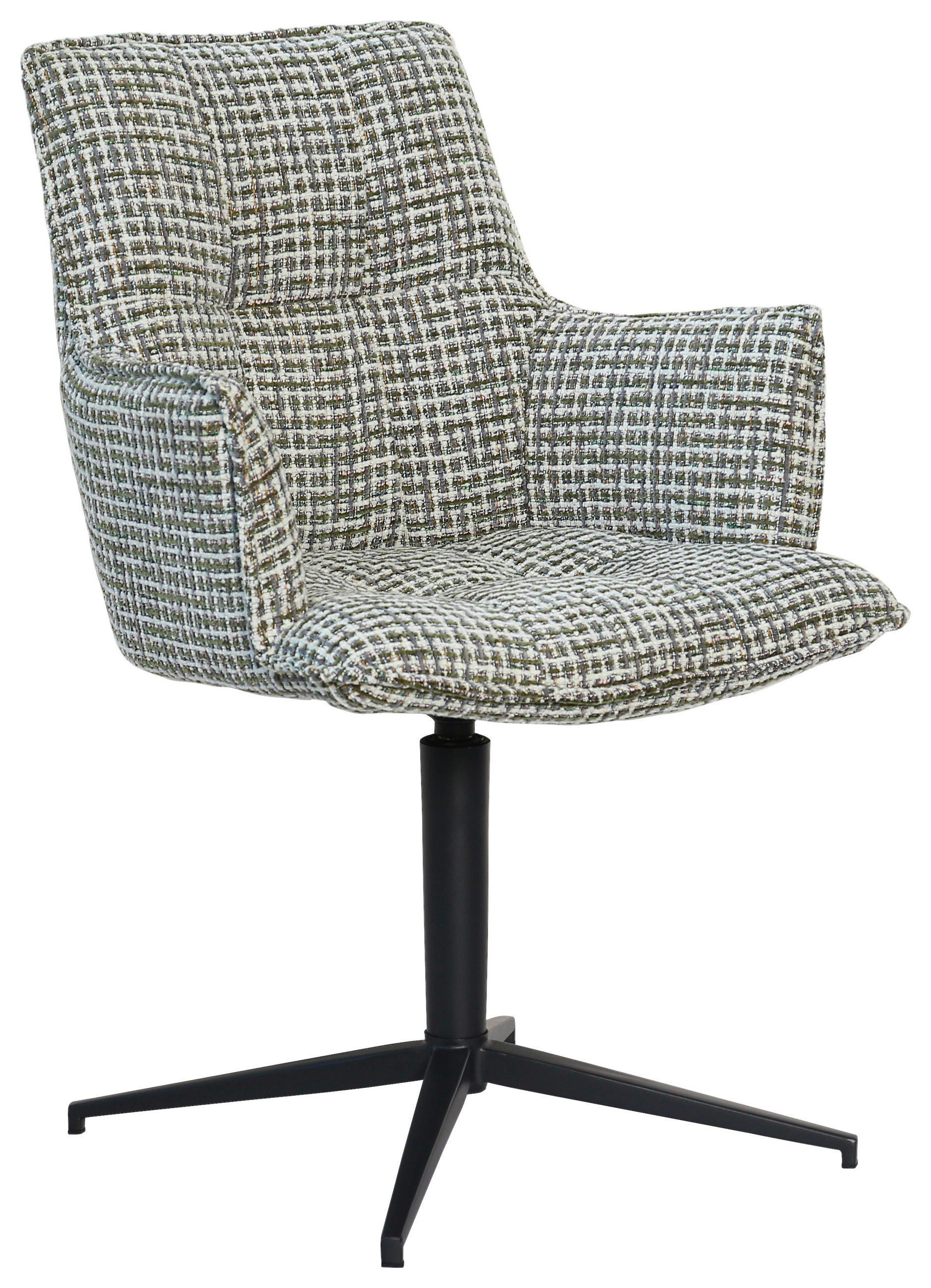 ARMLEHNSTUHL  Sitzfläche 360° drehbar, inklusive Armlehnen, automatische Rückholfunktion Chenille  Schwarz, Weiss, Olivgrün  - Weiss/Schwarz, Modern, Textil/Metall (59,5/87,5/62,5cm) - Novel