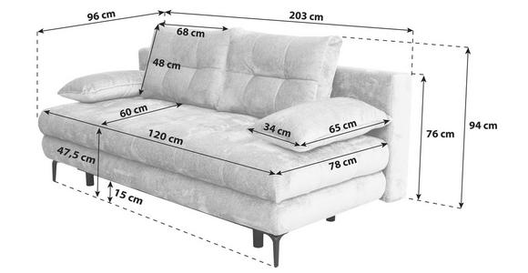 SCHLAFSOFA  mit Liegefunktion, Schlafen auf Sitzhöhe, Rücken echt Chenille Mokka  - Schwarz/Mokka, KONVENTIONELL, Textil/Metall (203/94/96cm) - Carryhome