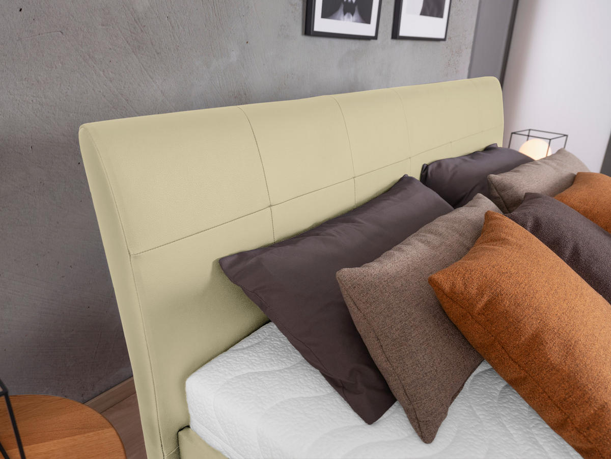 POLSTERBETT gepolstertes Kopfteil, Bettkasten, Lattenroste, Matratzen Beige 180/200 cm  - Beige/Schwarz, KONVENTIONELL, Leder/Holz (180/200cm) - Ada Austria