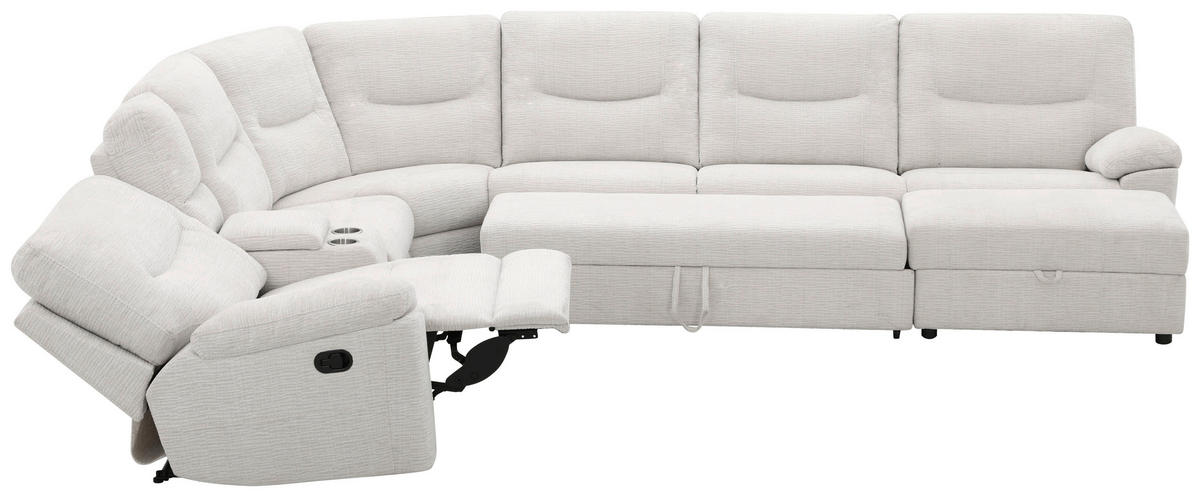 ECKSOFA Weiß Leinenoptik  - Schwarz/Weiß, KONVENTIONELL, Holz/Kunststoff (286/101/338cm) - Livetastic