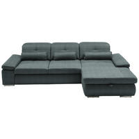 ECKSOFA  in Flachgewebe Blaugrau  309/195 cm  - Chromfarben/Blaugrau, Design, Textil (309/195cm) - Beldomo Style
