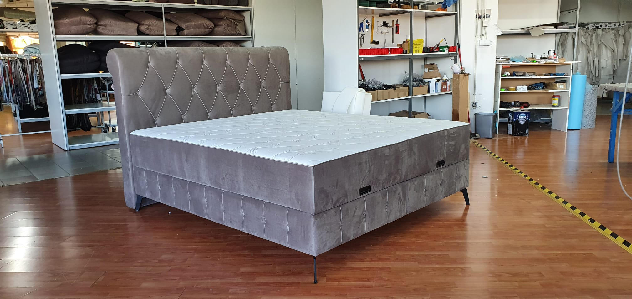 Pat boxspring 160x200 cm  bej  - bej/negru, Modern, lemn/metal (160/200cm) - Ti'me