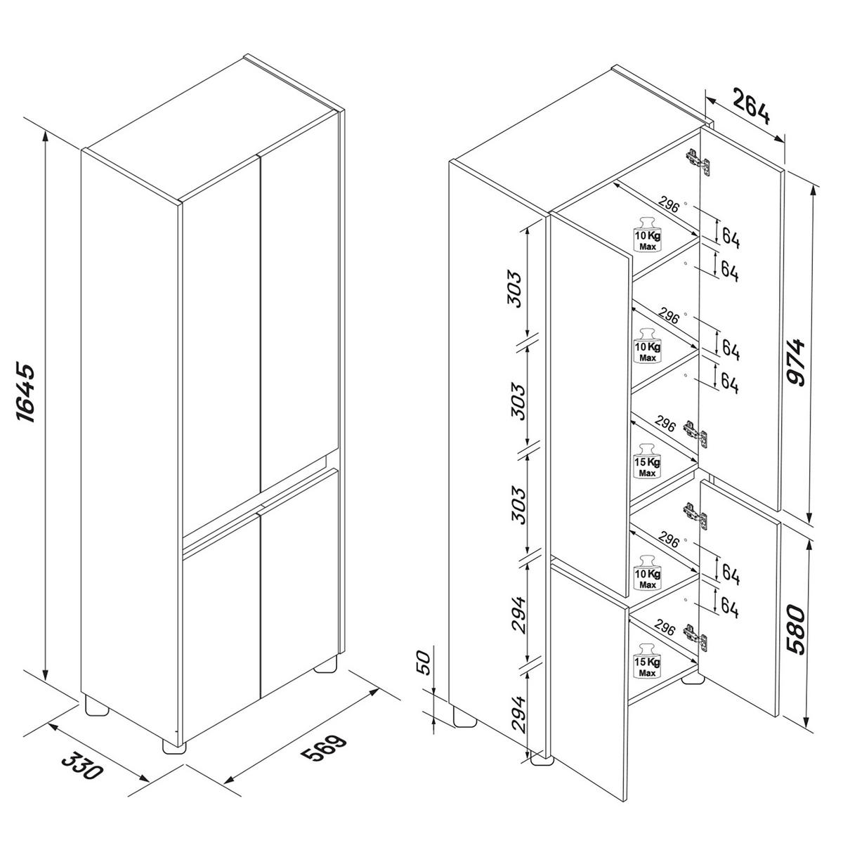 HOCHSCHRANK 57/165/33 cm  - Honigeiche/Silberfarben, Trend, Holzwerkstoff/Kunststoff (57/165/33cm) - MID.YOU
