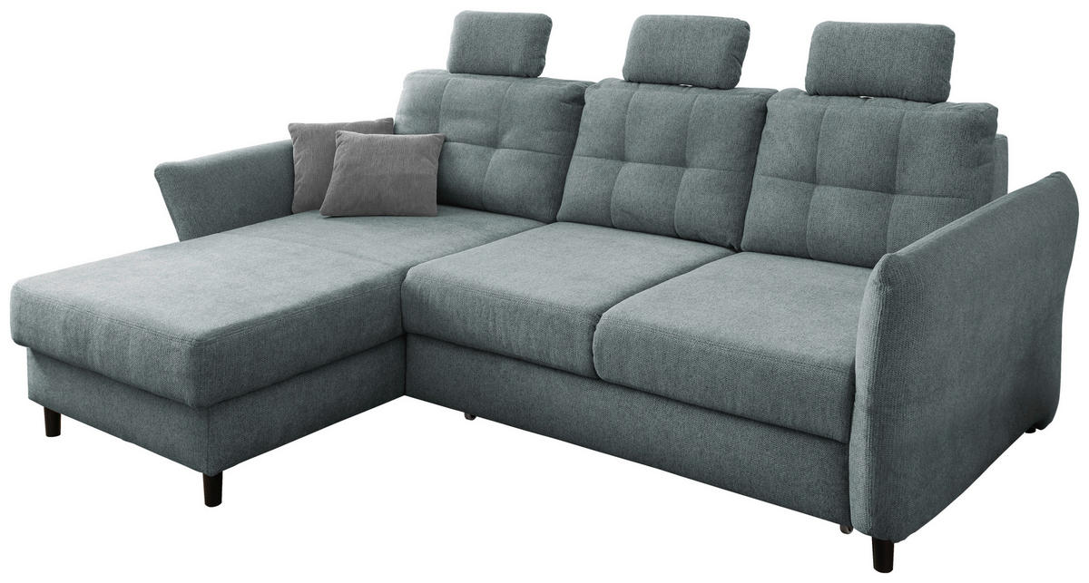 ECKSOFA in Chenille Blau  - Mintgrau/Blau, Modern, Holz/Textil (176/250-280cm) - Livetastic