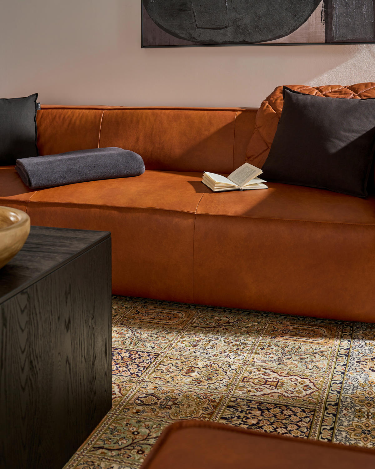 3-SITZER-SOFA in Echtleder Cognac  - Cognac/Schwarz, Modern, Leder/Kunststoff (260/66/104cm) - W.Schillig